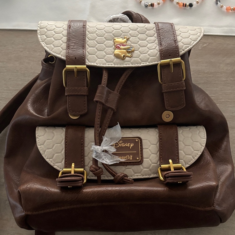 Disney Brown and Cream Backpack with Gold Accents